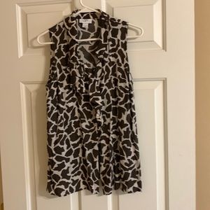 Anne Taylor Loft medium brown and tan button up sleeveless shirt.